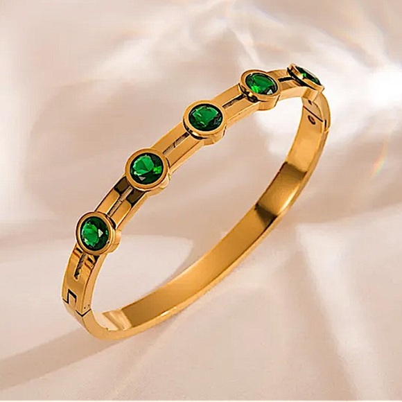 Gold Plated Emerald Zircon Bangle Bracelet - Picture 1 of 4